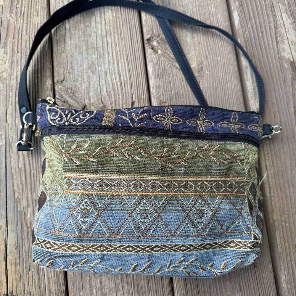Danny K USA Tapestry Crossbody Shoulder Bag Blue Green Boho Made in USA Purse